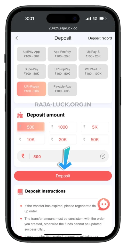 raja-luck-deposit-page